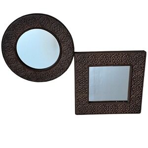 Vintage Home Interiors Set of 2 Stamped Metal‎ hanging Mirrors